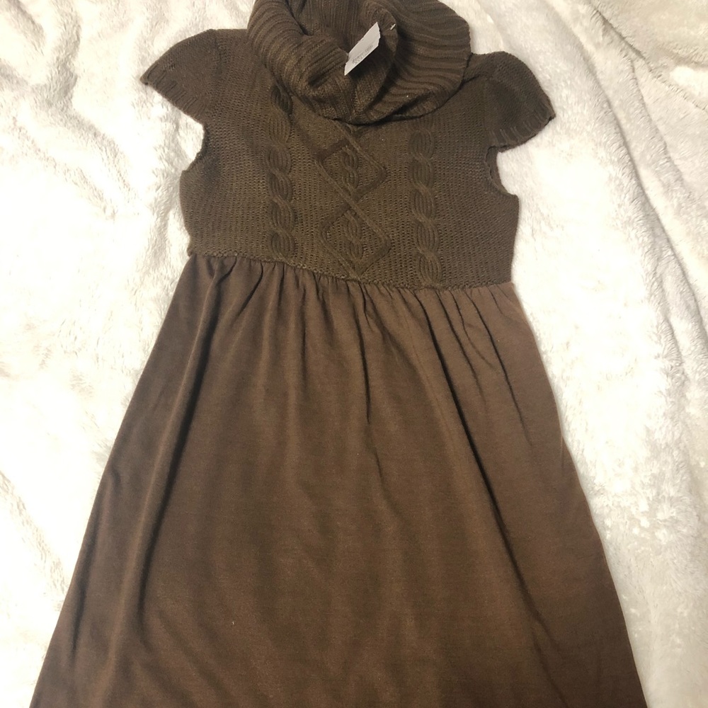 NWT brown midi sweater dress, top knit bottom cotton